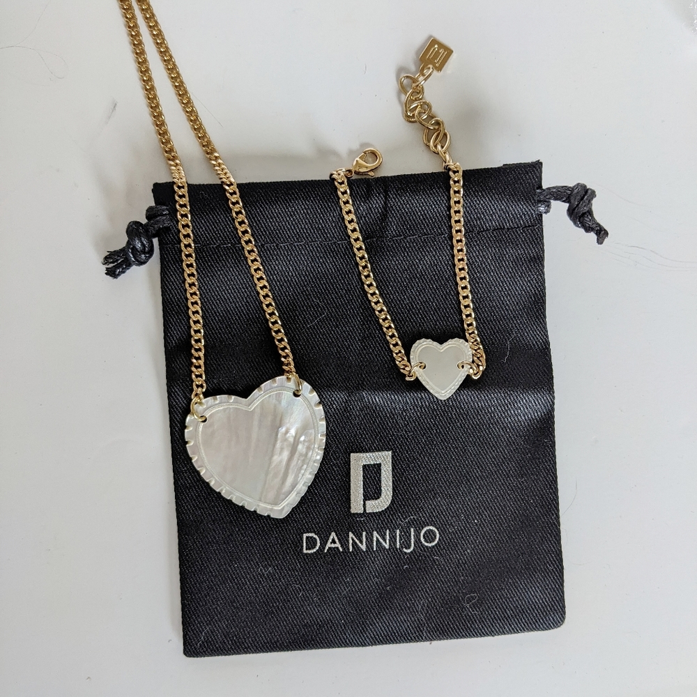 DANNIJO Heart Pendant Curb Chain Necklace Nikita Mother of Pearl